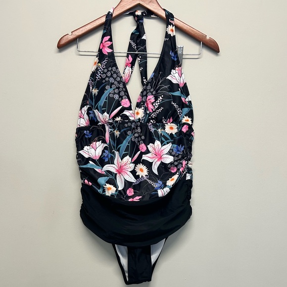 Beachsissi Floral Print V Neck Halter Women’s One Piece Swimwear Large Multi - Picture 3 of 7